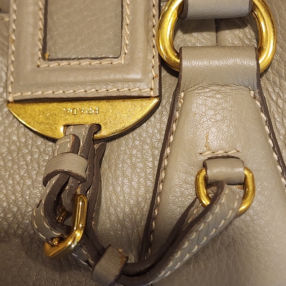 Prada Neutral Gray Blend Leather Shoulder Bag with Gold Accents - Picture 15 of 16